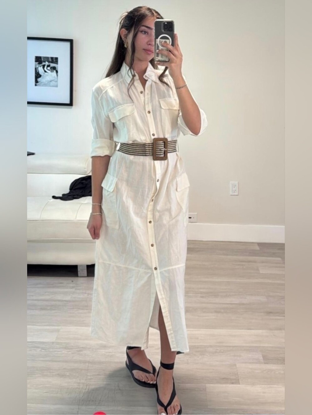 Zara XS-S belted crepe midi Dress